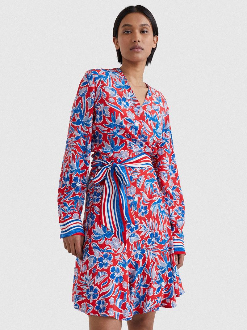 Női Tommy Hilfiger Floral Wrap Dresses Piros | HU 93BEX